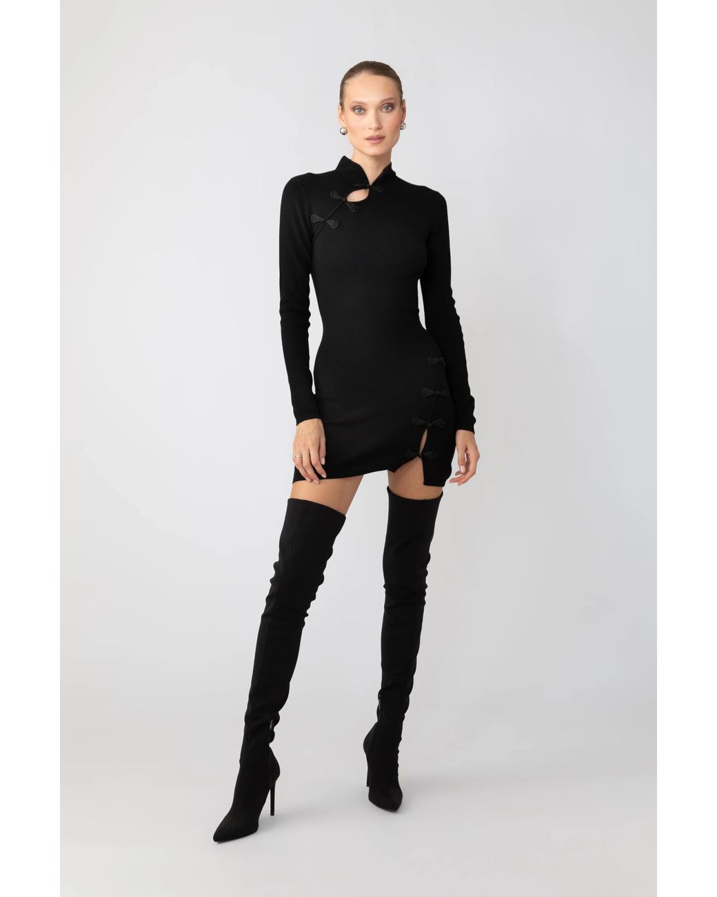 SAU LEE Black Dakota Knit Mini Dress