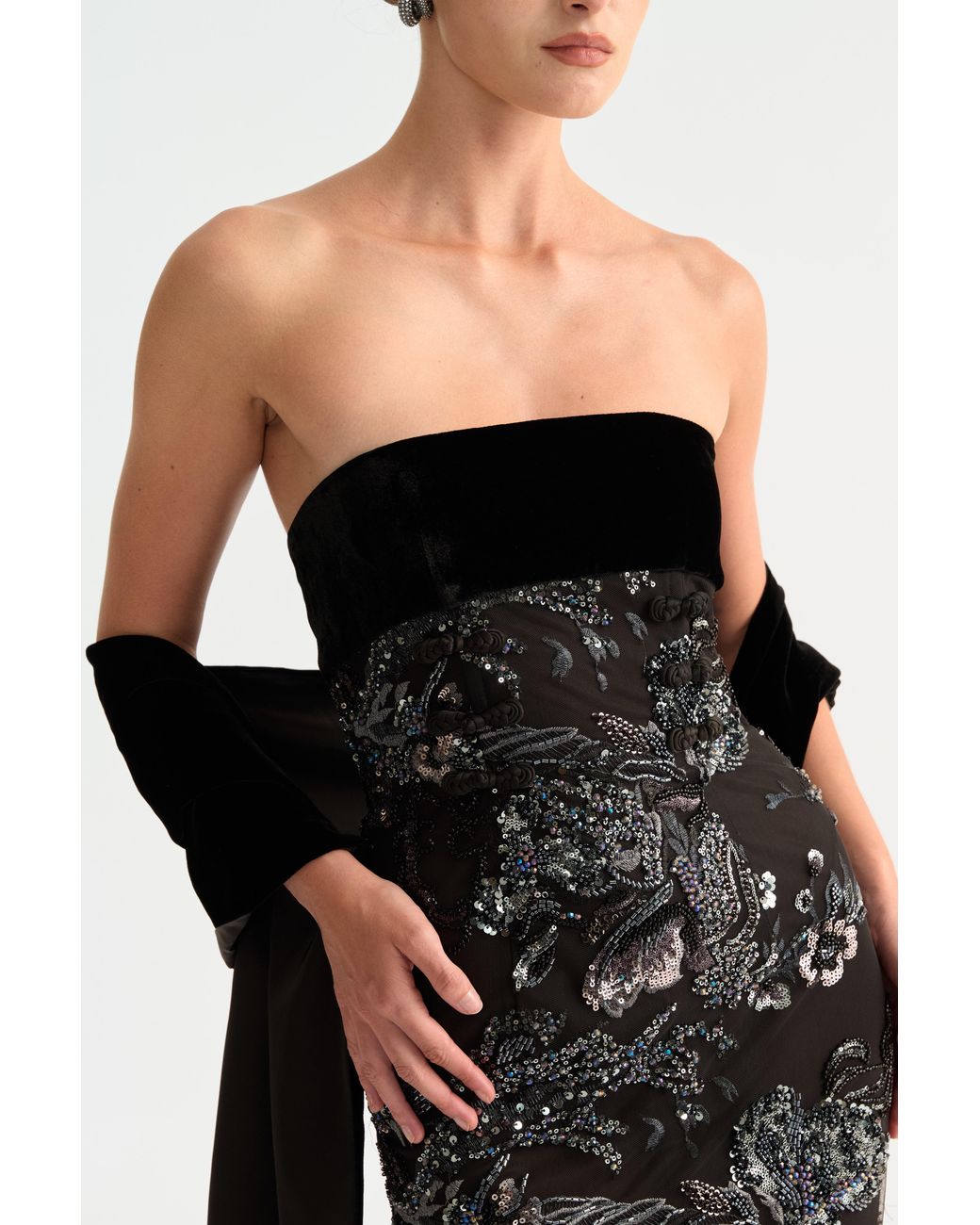 SAU LEE Green Adrian Embellished Gown