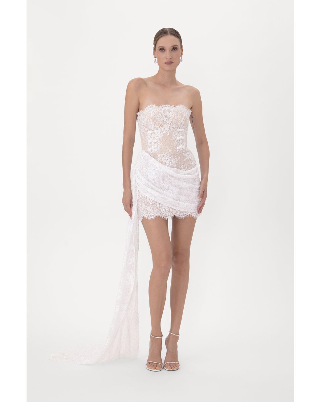 SAU LEE White Amelita Lace Mini Dress