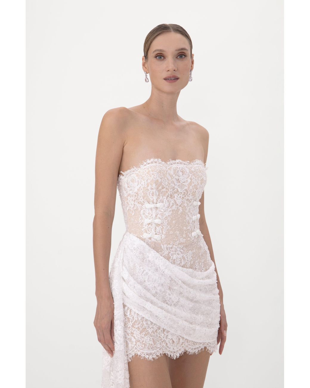 SAU LEE White Amelita Lace Mini Dress