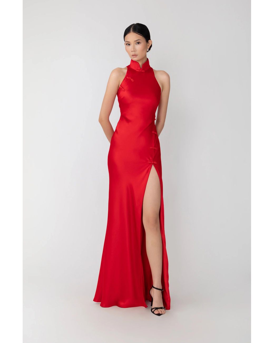 SAU LEE Red Phoebe Satin Gown