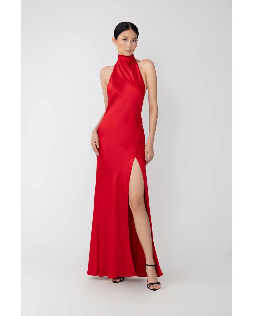 SAU LEE Red Penelope Backless Satin Gown