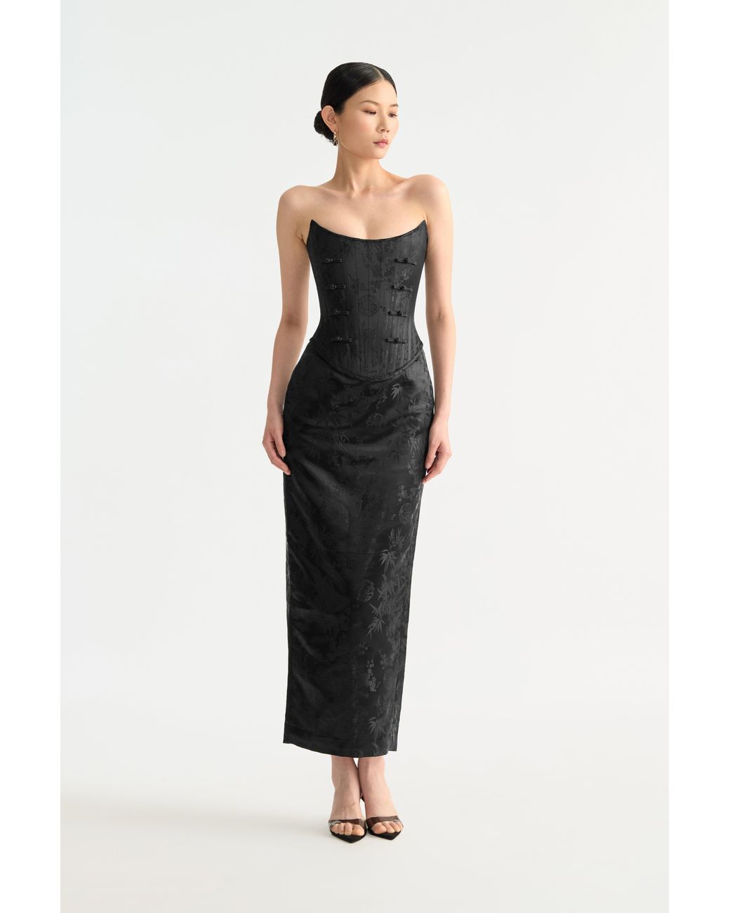 SAU LEE Black Della Jacquard Corset Top