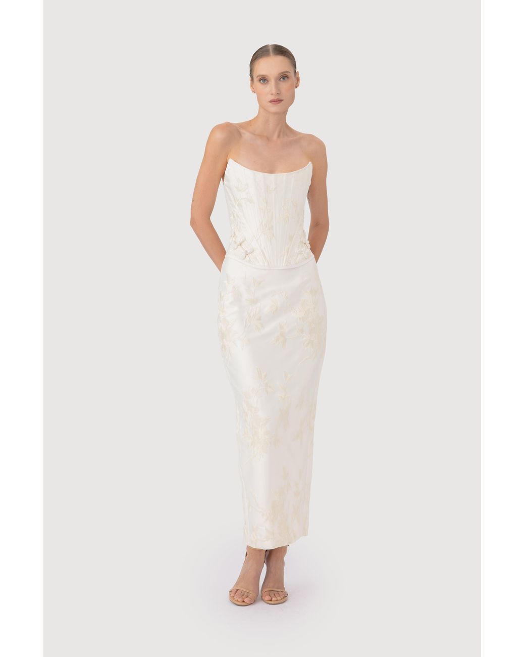 SAU LEE White Sutton Embroidered Corset Top