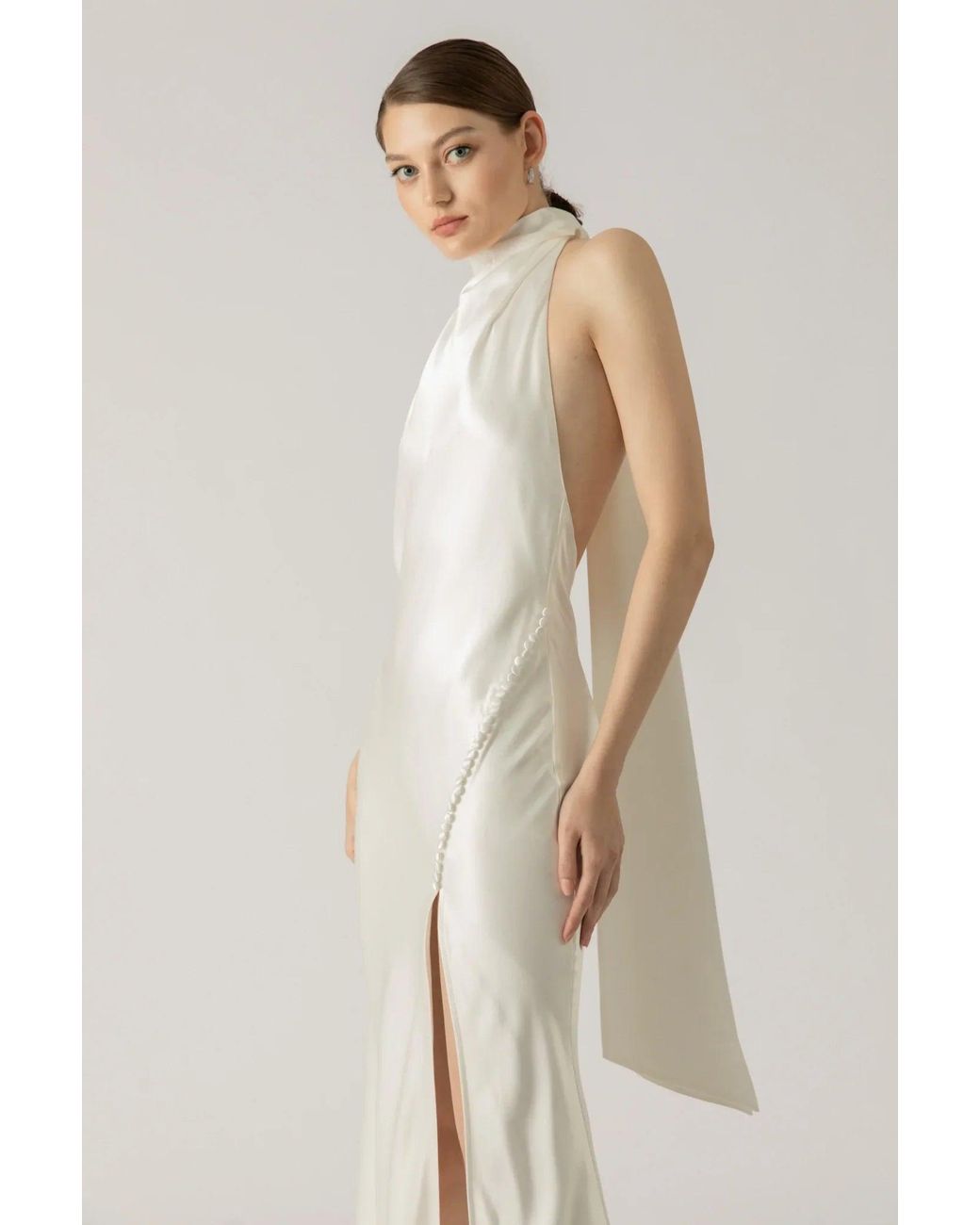 SAU LEE Natural Penelope Backless Satin Gown