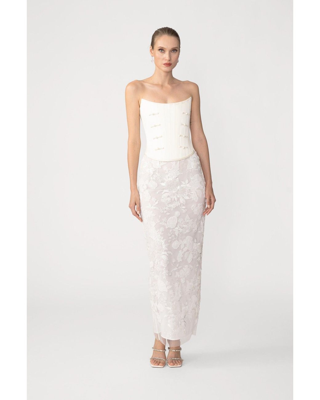 SAU LEE White Arielle Embroidered Skirt