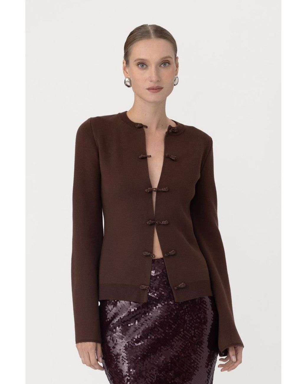 SAU LEE Brown Clover Knit Cardigan