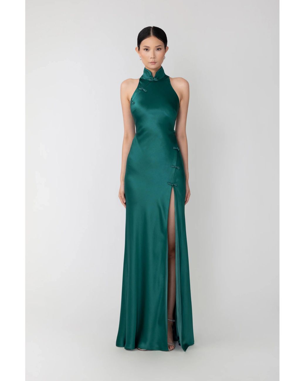 SAU LEE Green Phoebe Satin Gown