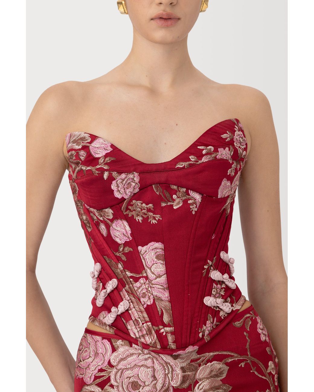 SAU LEE Red Nico Brocade Top