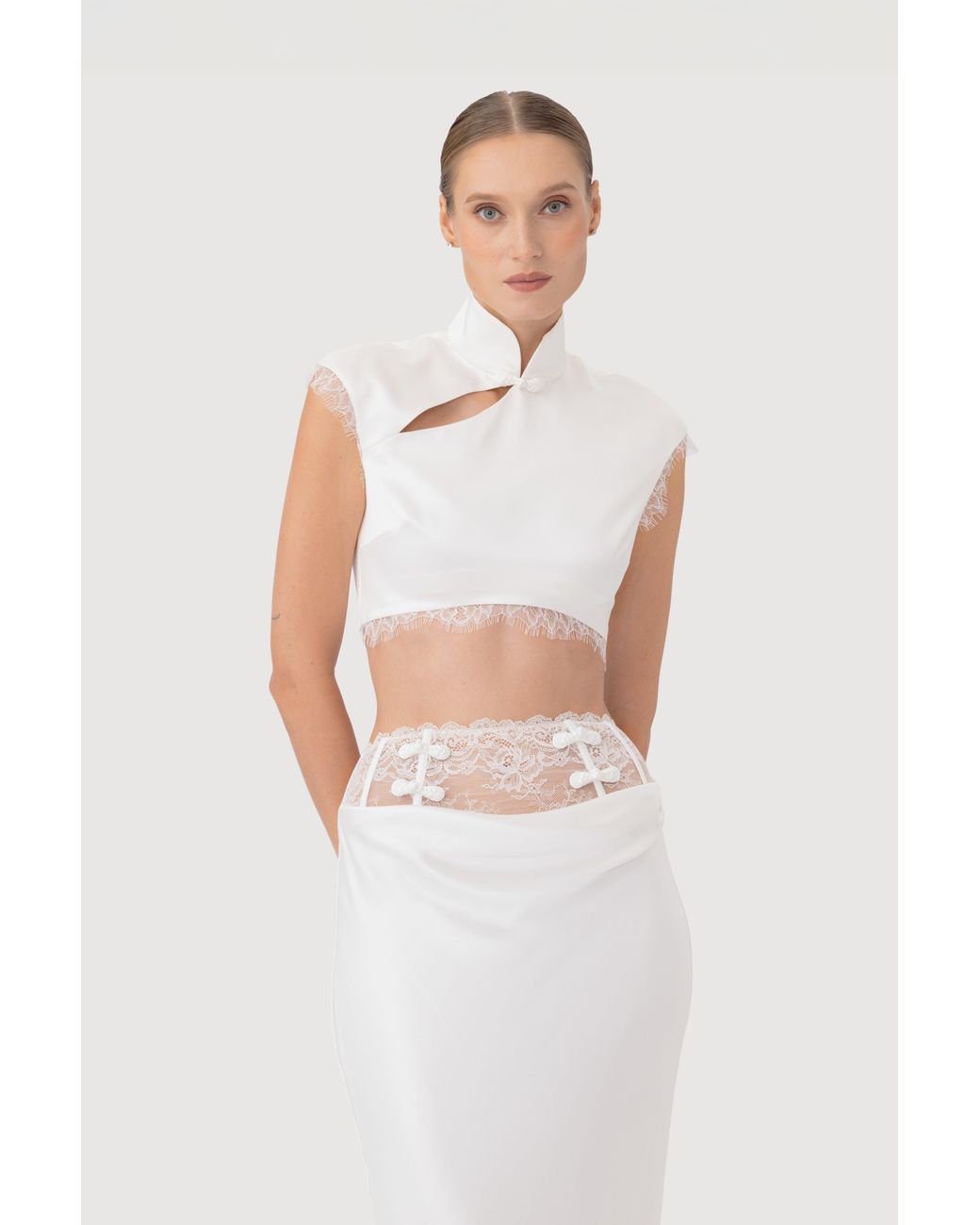 SAU LEE Brown Lila Satin Top