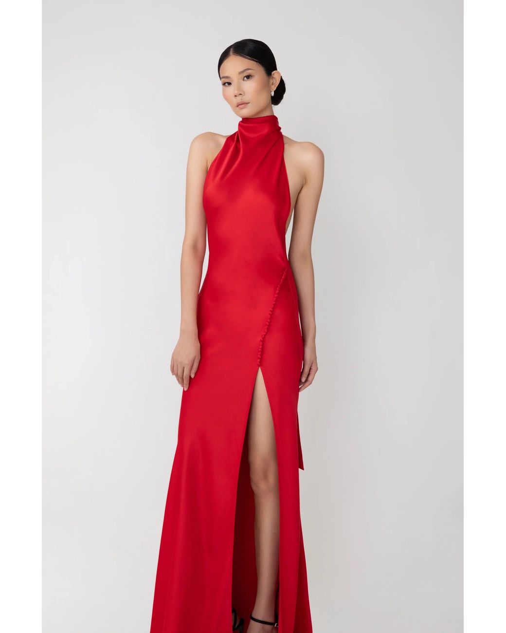 SAU LEE Red Penelope Backless Satin Gown