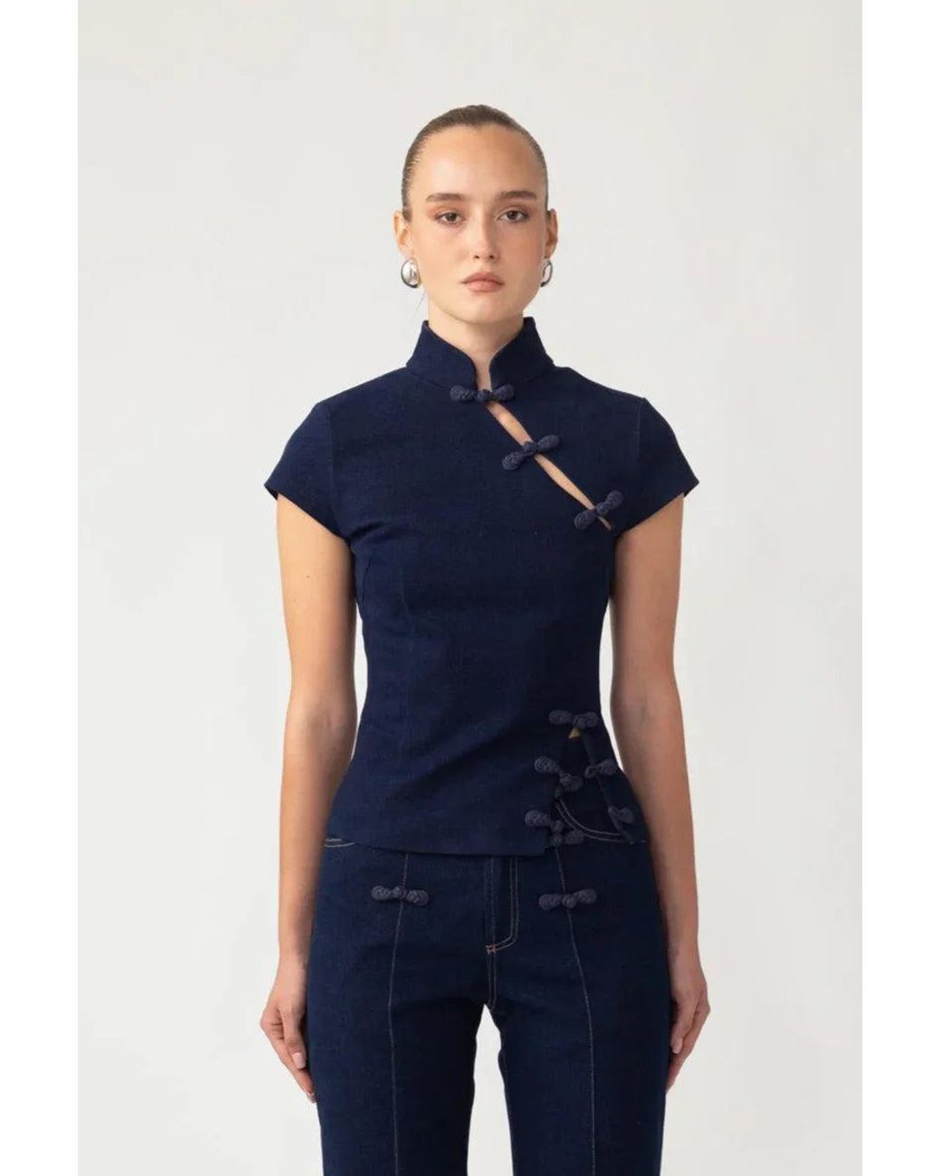 SAU LEE Blue Iris Denim Top
