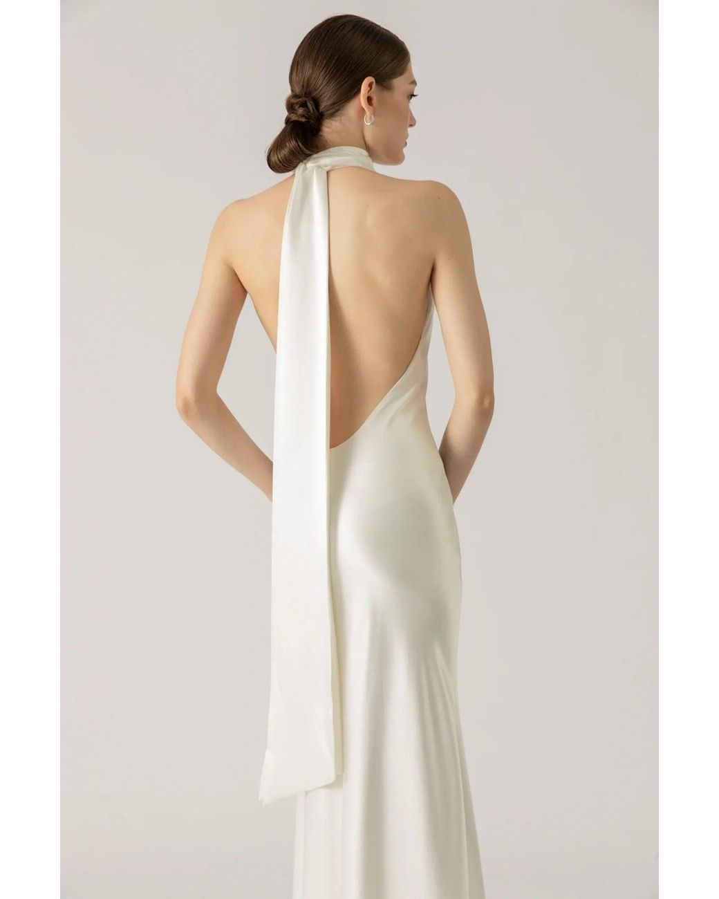 SAU LEE Natural Penelope Backless Satin Gown