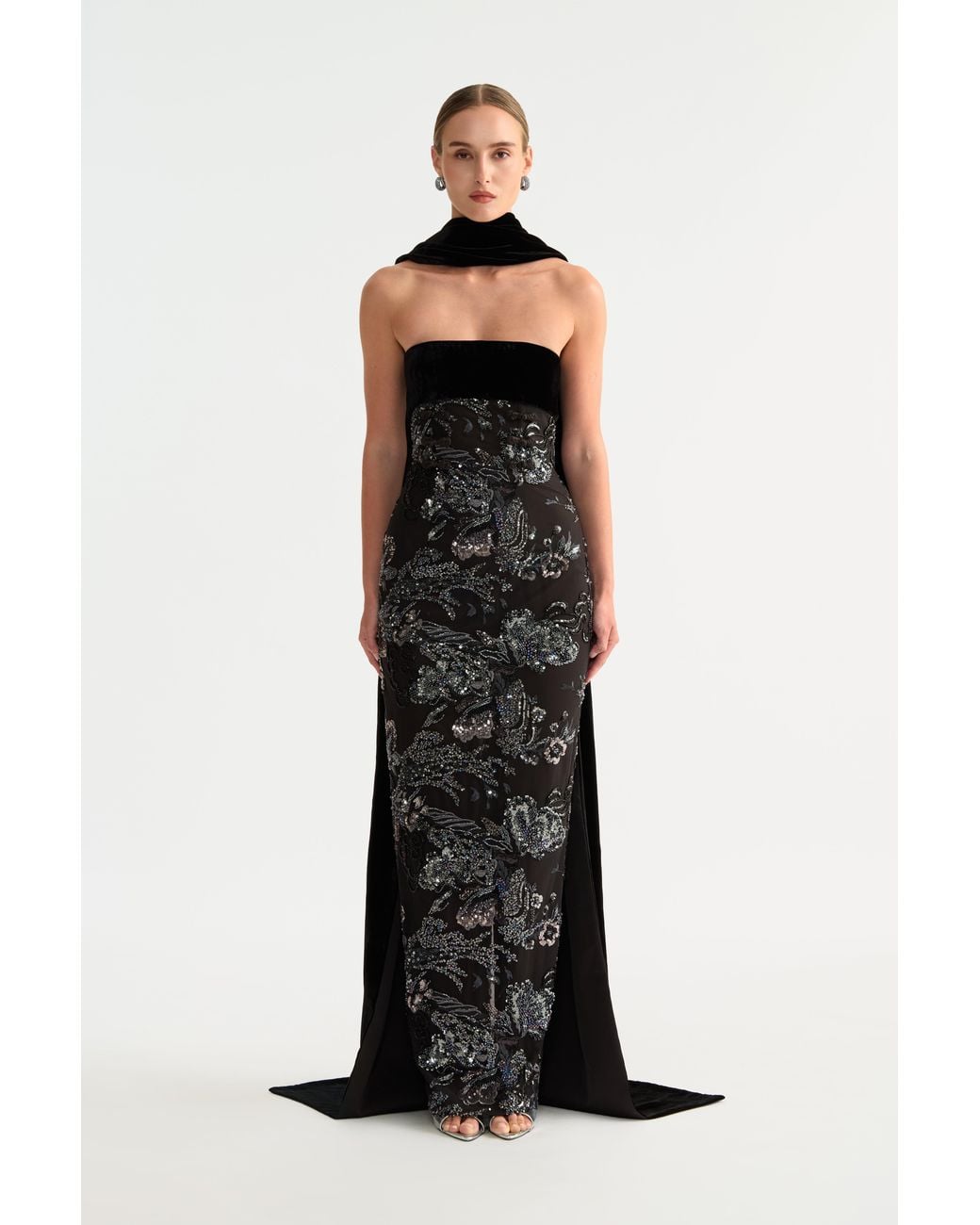 SAU LEE Green Adrian Embellished Gown