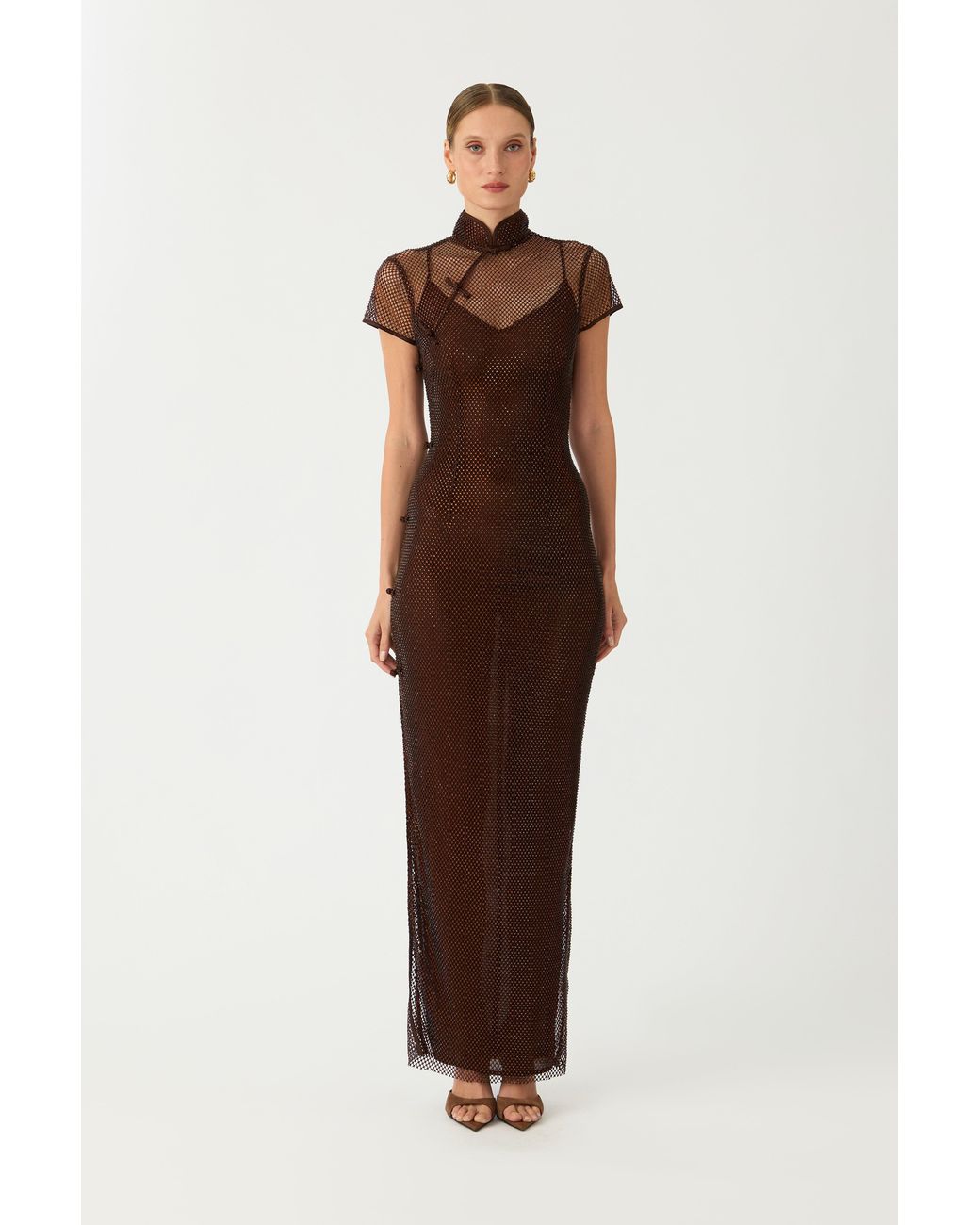 SAU LEE Brown Ming Crystal Dress