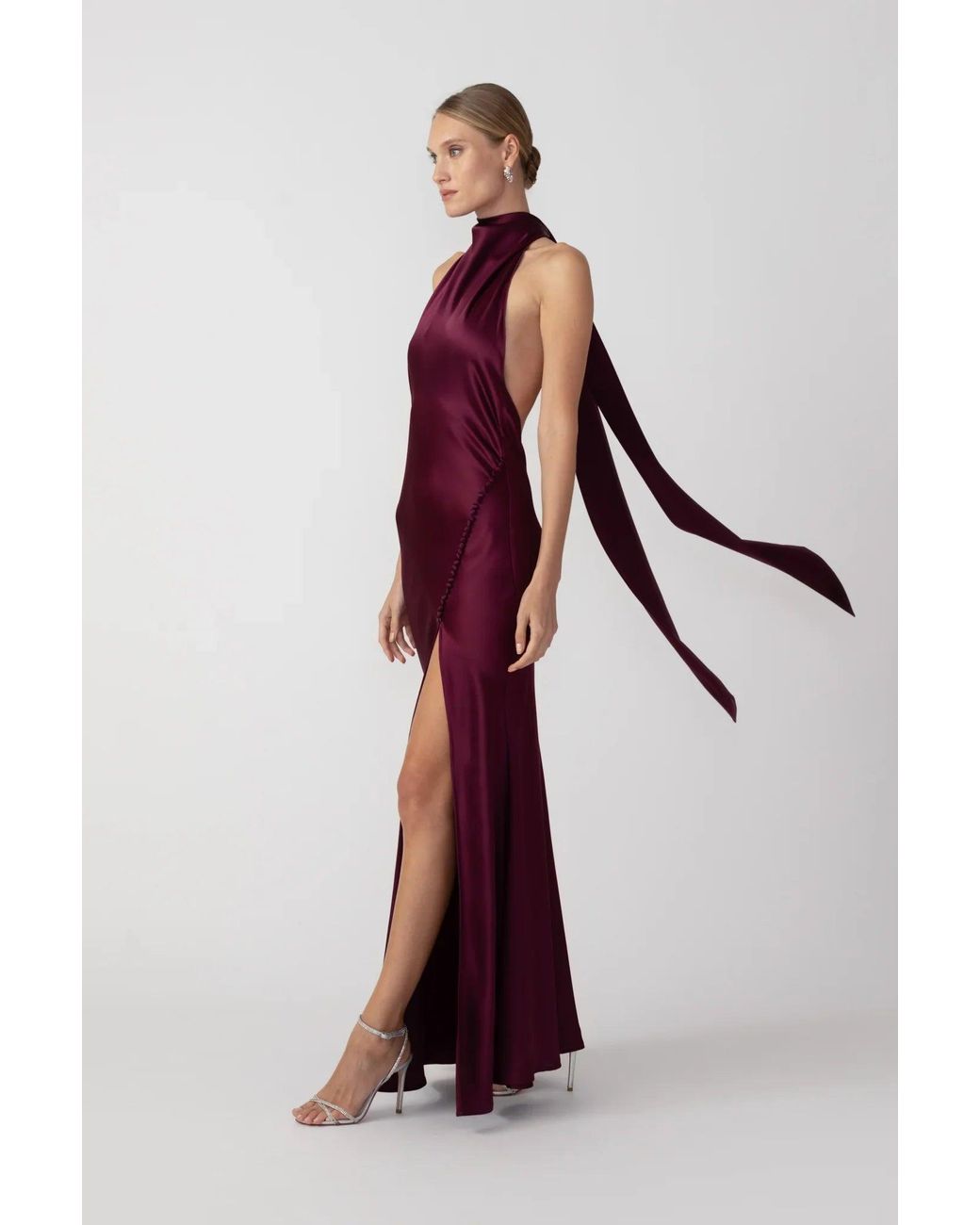 SAU LEE Red Penelope Backless Satin Gown