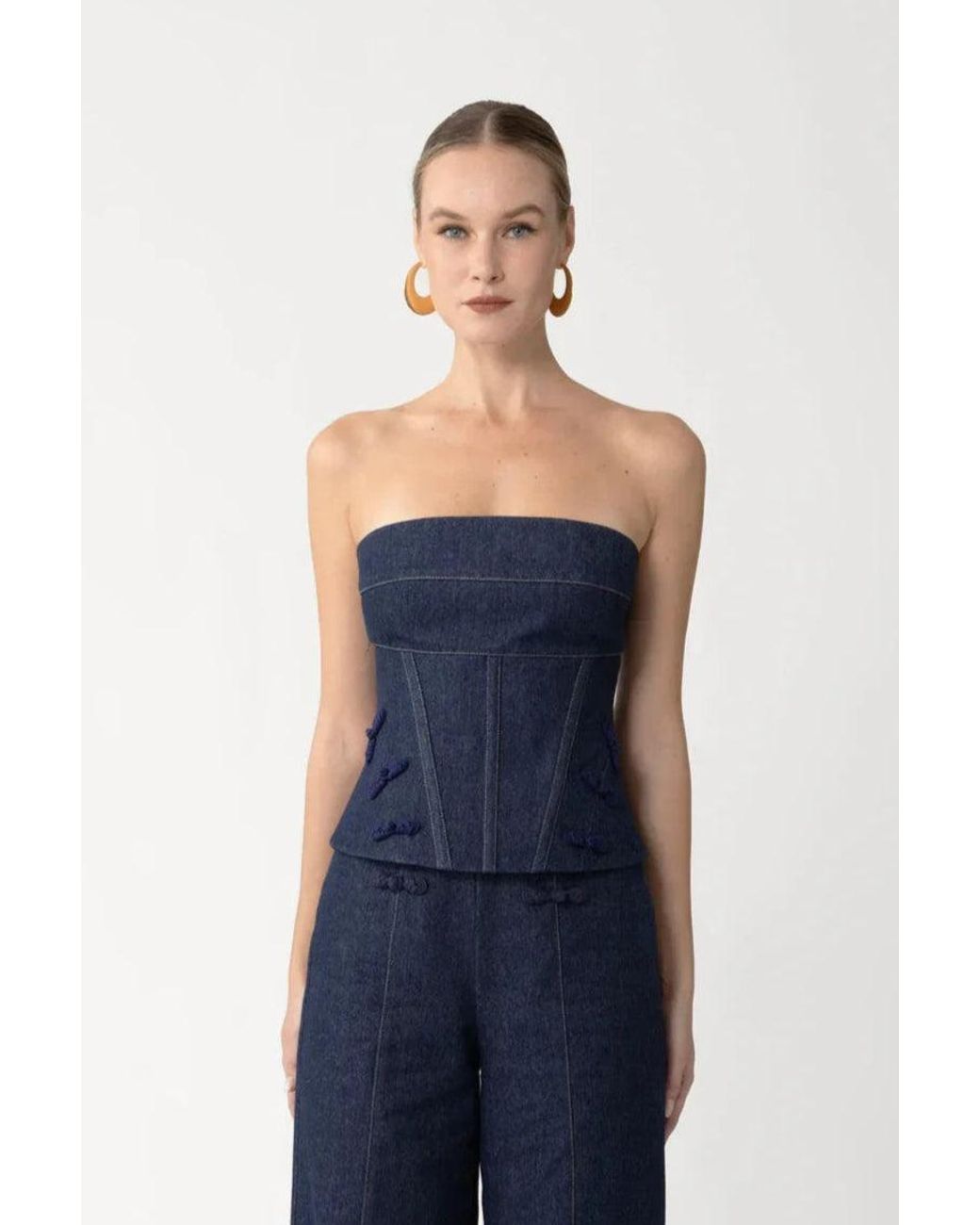 SAU LEE Blue Brooklyn Denim Corset Top