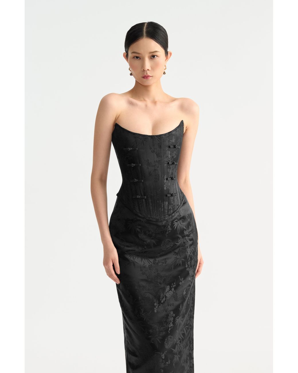 SAU LEE Black Della Jacquard Corset Top
