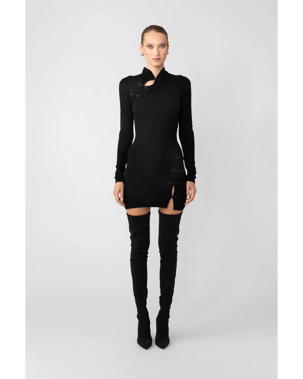 SAU LEE Black Dakota Knit Mini Dress