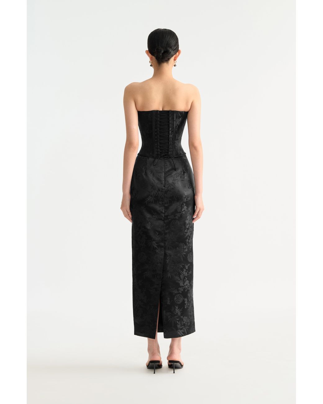 SAU LEE Black Della Jacquard Corset Top