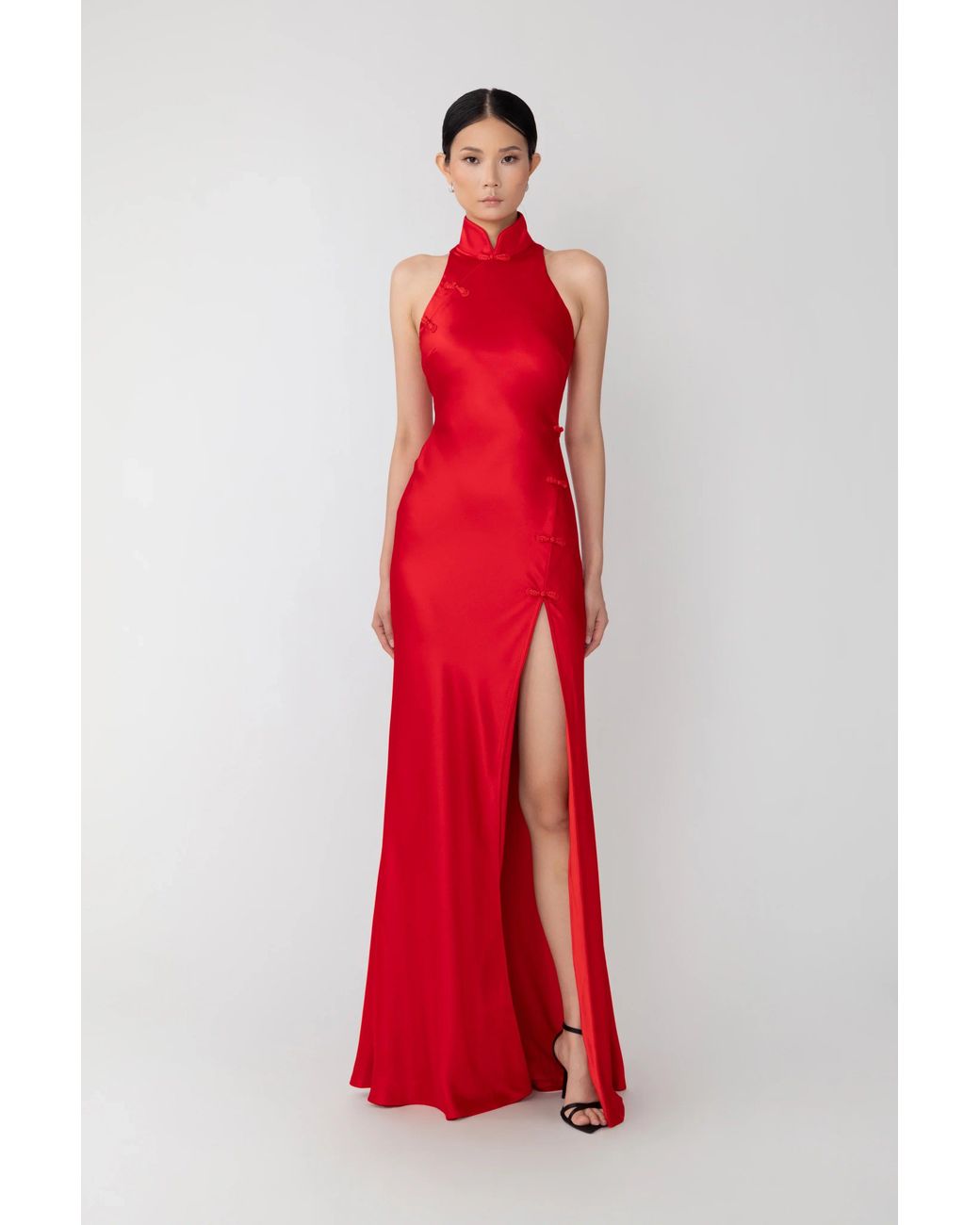 SAU LEE Red Phoebe Satin Gown