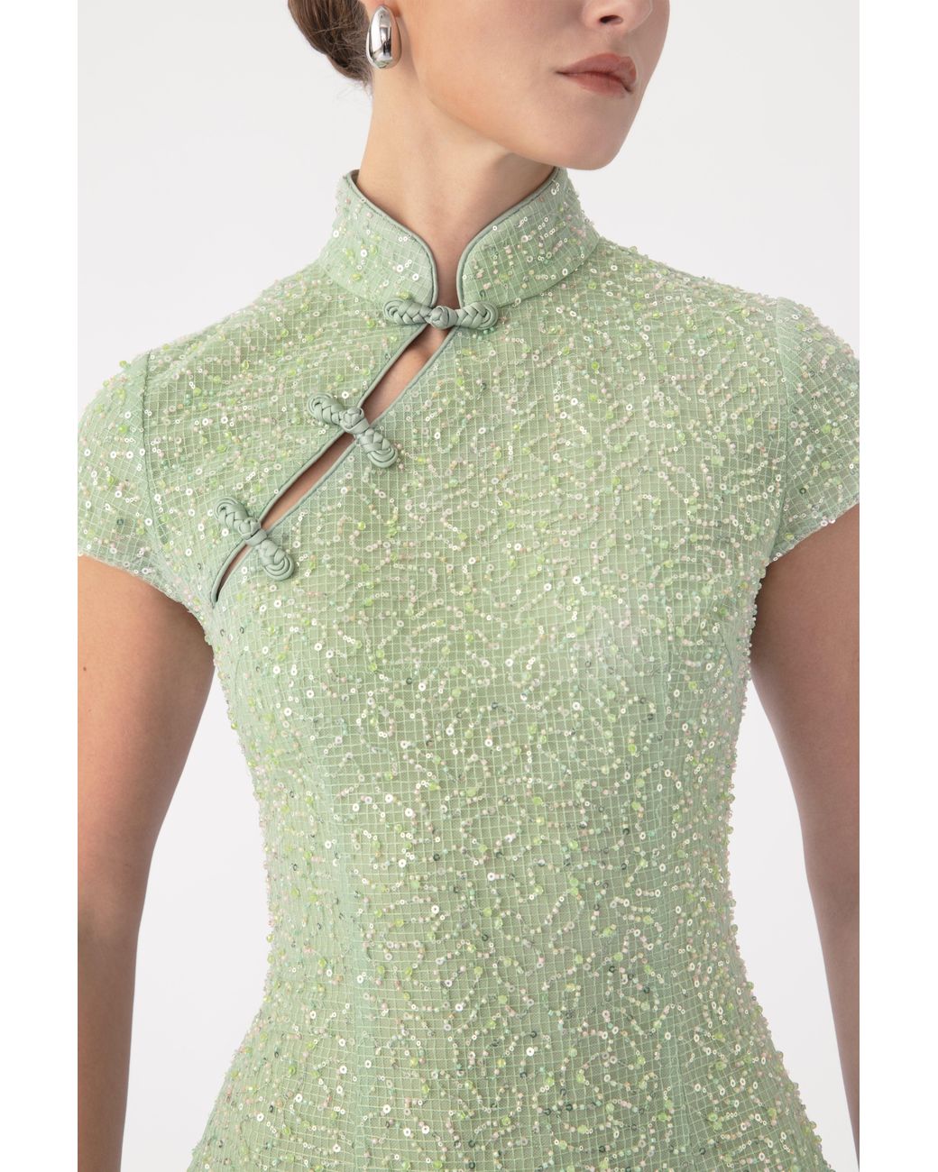 SAU LEE Green Jada Beaded Mini Dress