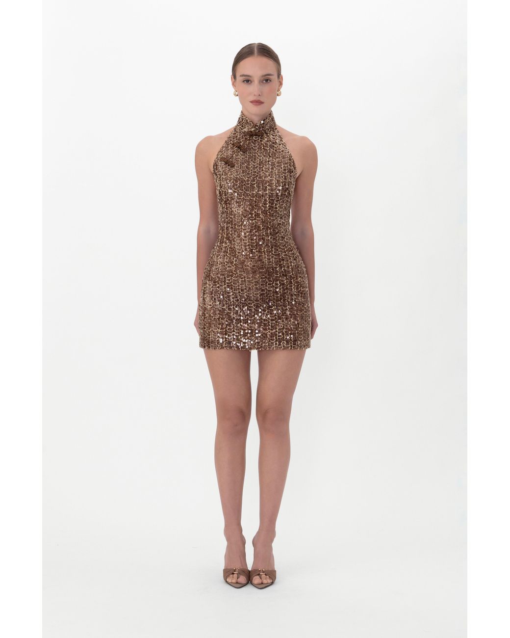 SAU LEE Natural Jacqui Sequin Mini Dress