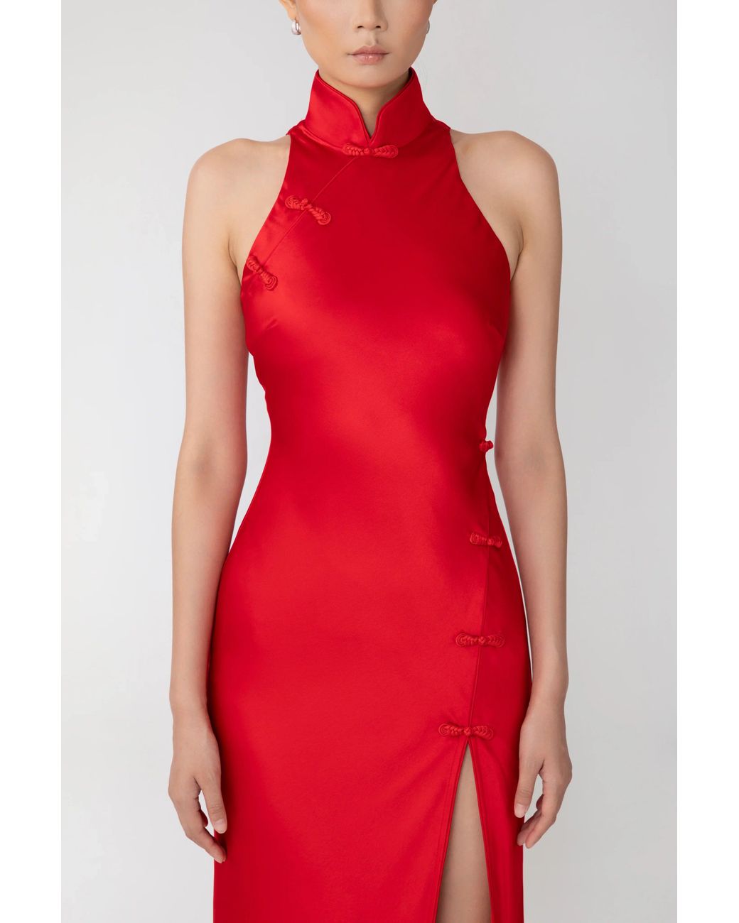 SAU LEE Red Phoebe Satin Gown