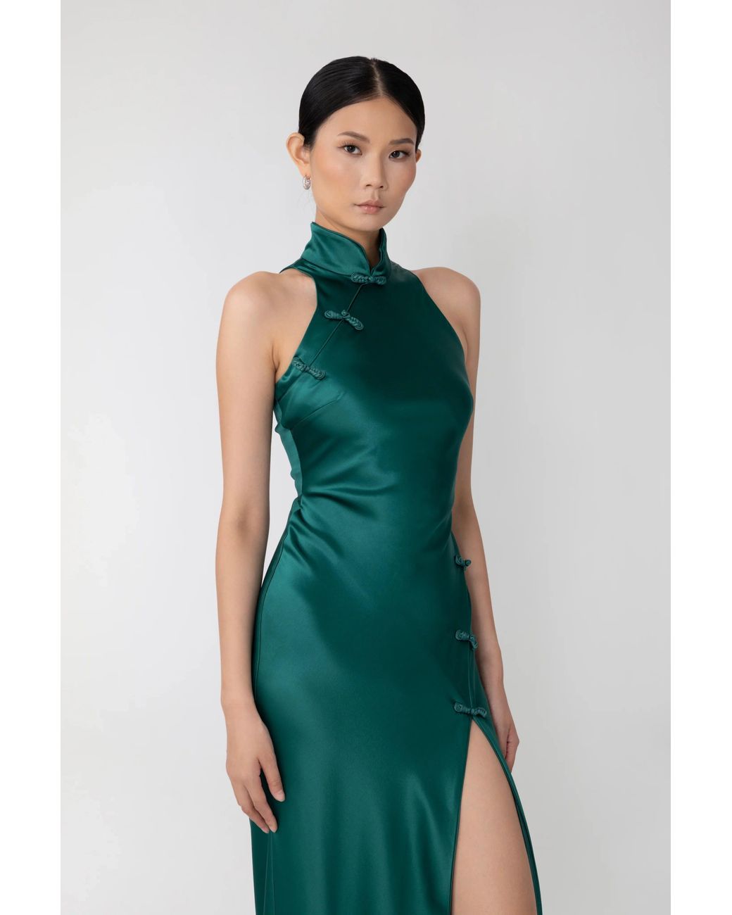 SAU LEE Green Phoebe Satin Gown