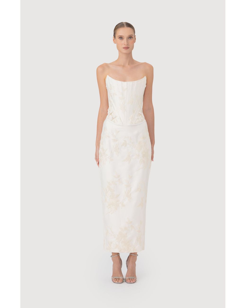 SAU LEE White Sutton Embroidered Corset Top