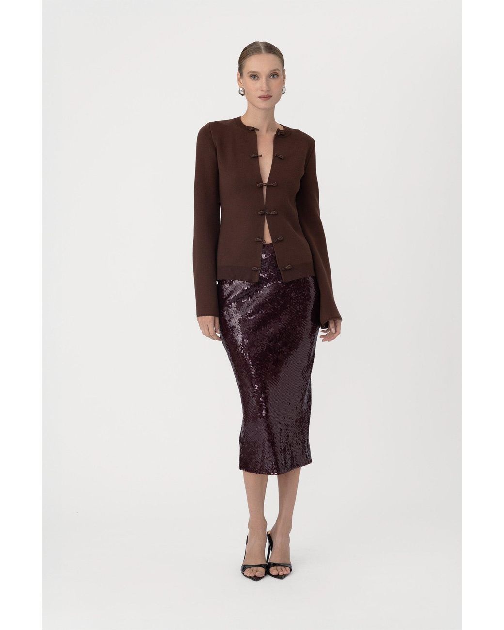 SAU LEE Brown Clover Knit Cardigan