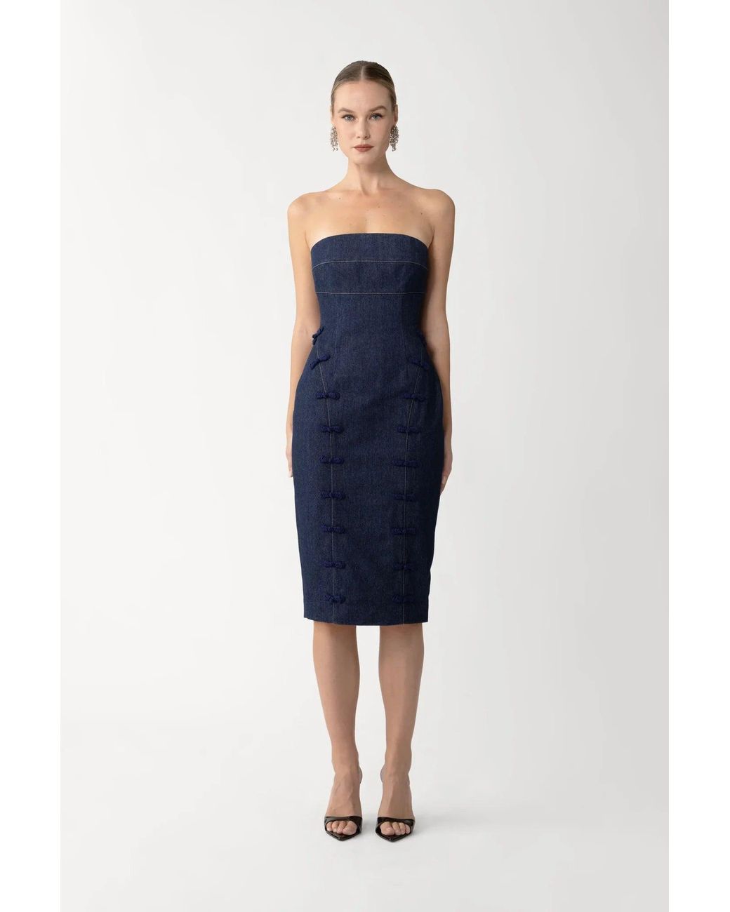 SAU LEE Blue Brooklyn Denim Midi Dress