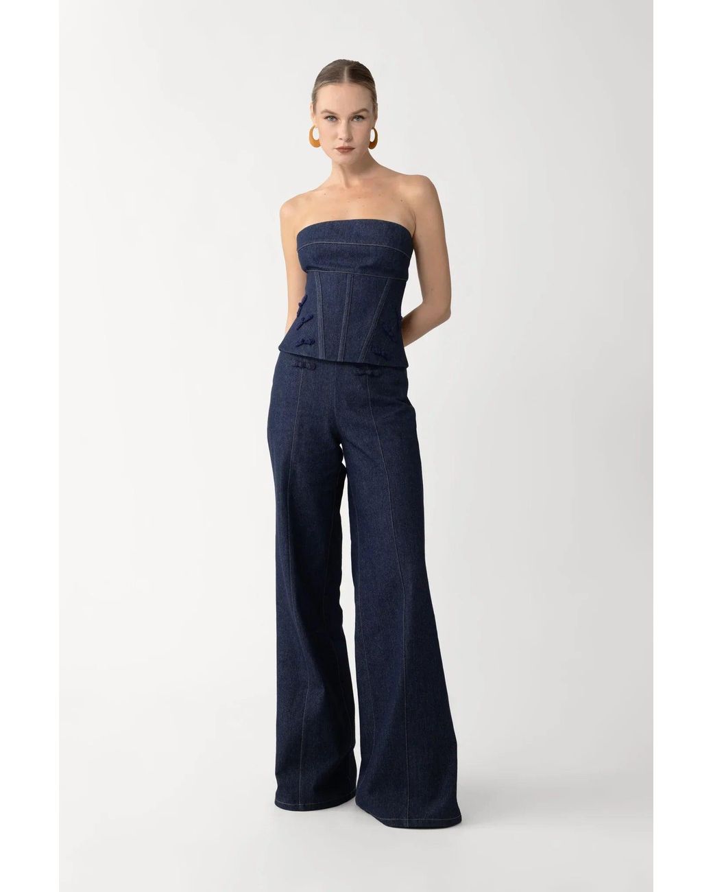 SAU LEE Blue Brooklyn Denim Corset Top