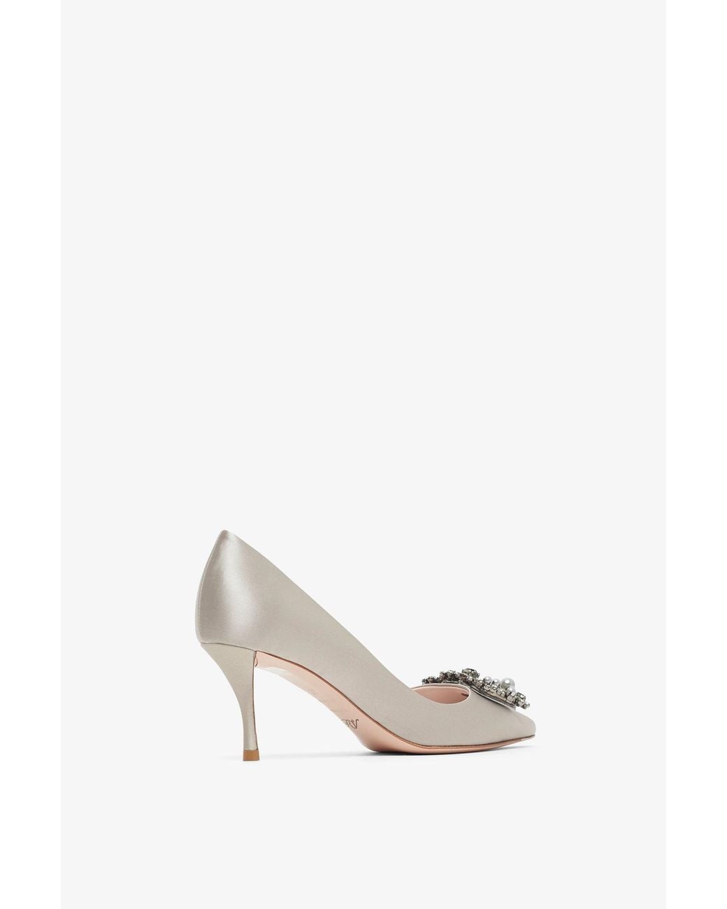 Roger Vivier White Flower 65 Beige Strass Satin Pumps