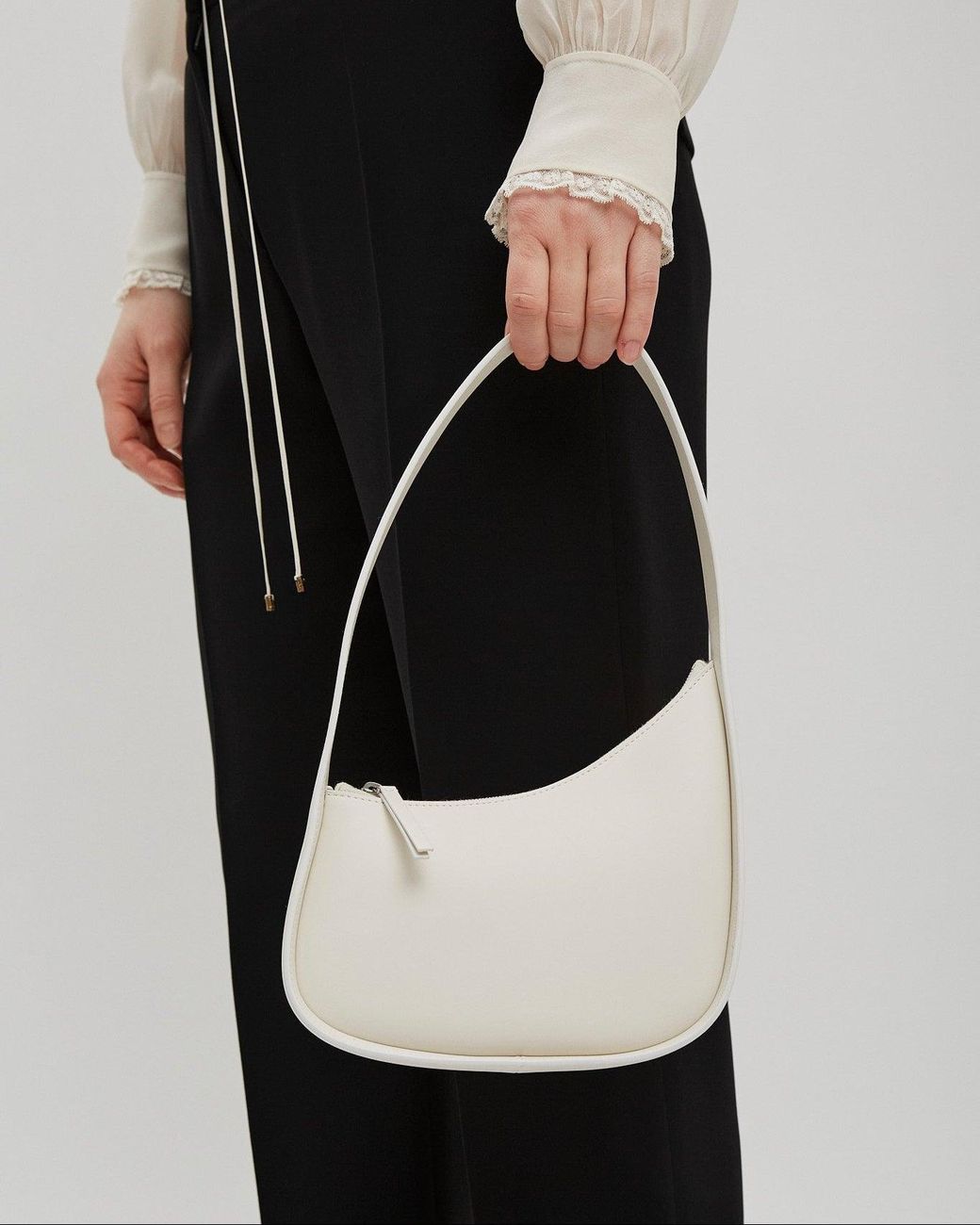 The Row White Half Moon Ivory Leather Bag