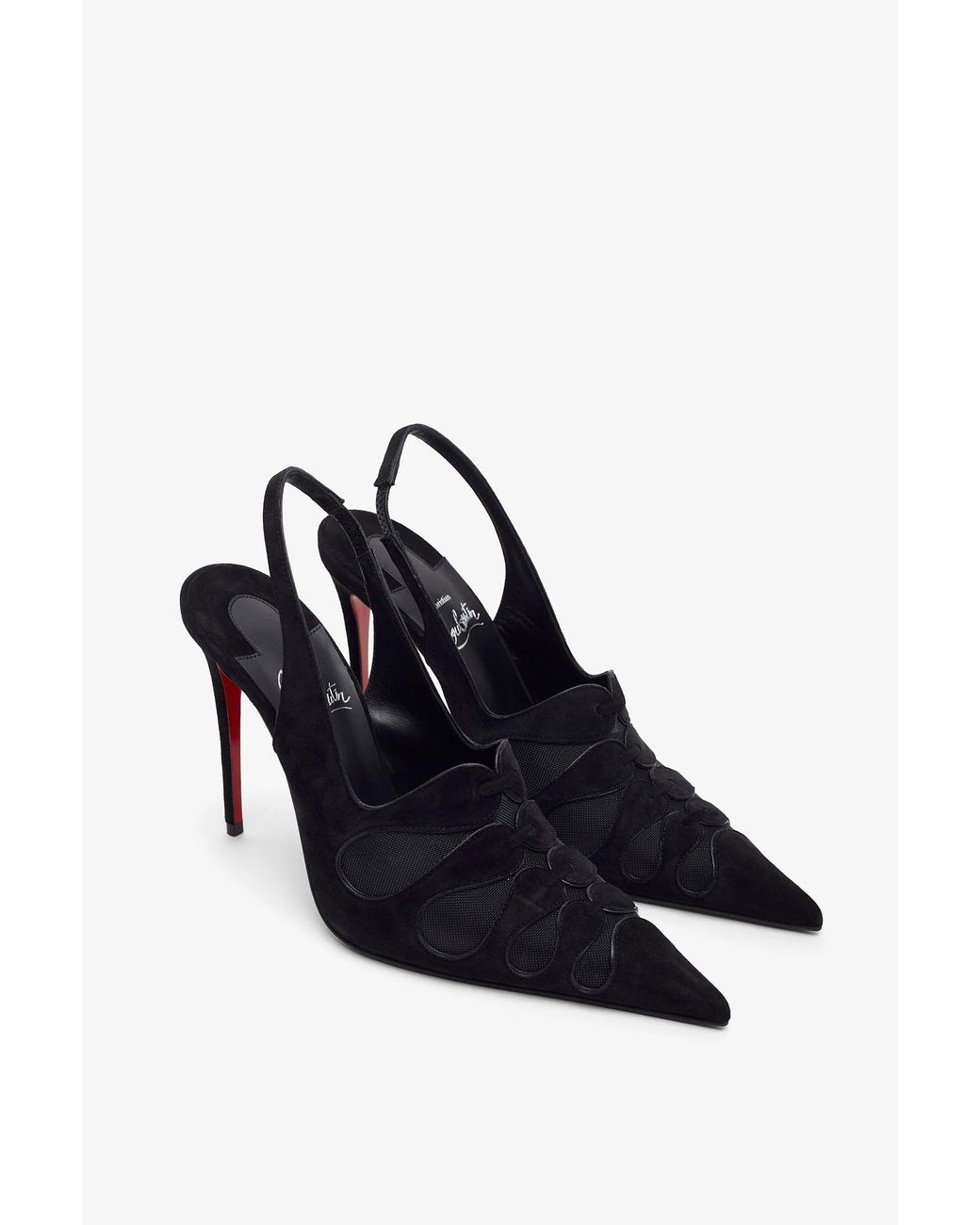 Christian Louboutin White Circus Max 100 Black Suede Slingback Pumps