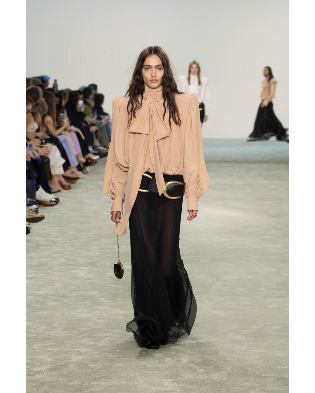 Chloé Natural Oversized Gathered Lavalliere Blouse