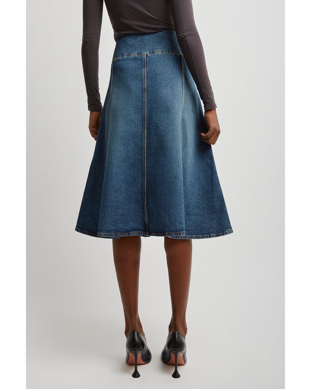 Alaïa Blue Mid-Rise Denim Midi Skirt