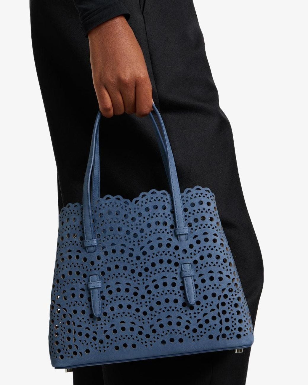 Alaïa Mina 25 Blue Suede Tote Bag