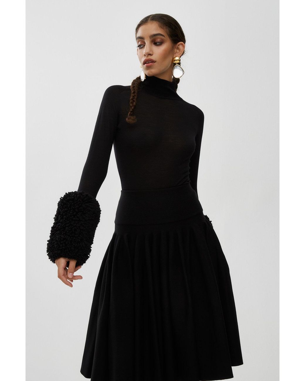 Alaïa Black Pleated Knit Midi Skirt