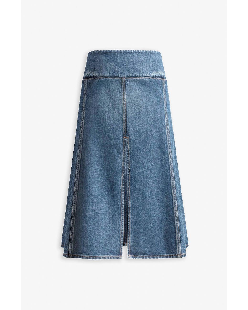 Alaïa Blue Mid-Rise Denim Midi Skirt