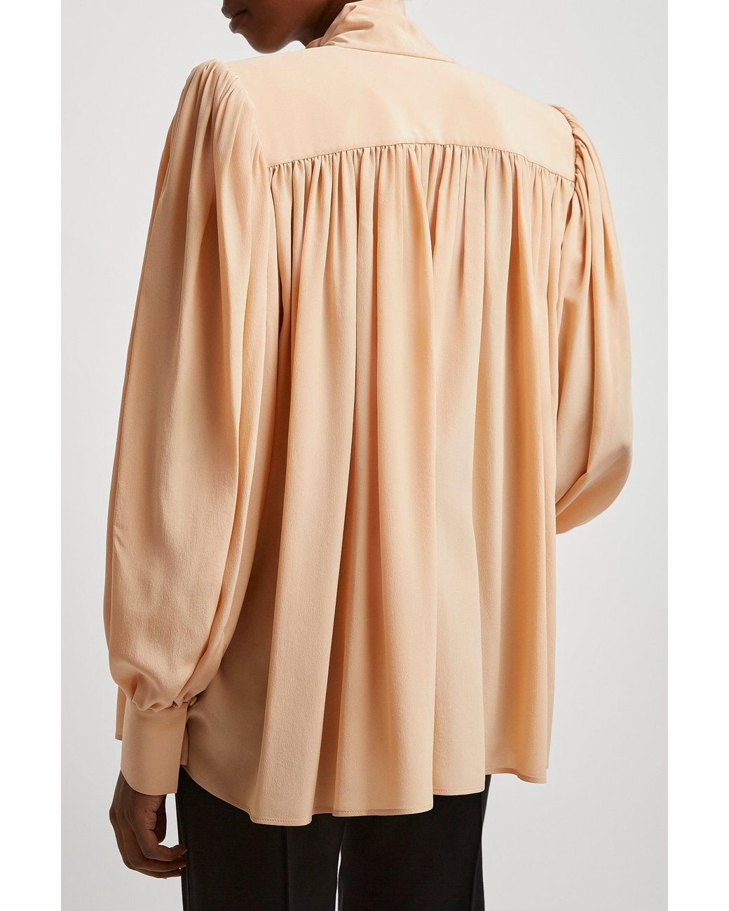 Chloé Natural Oversized Gathered Lavalliere Blouse