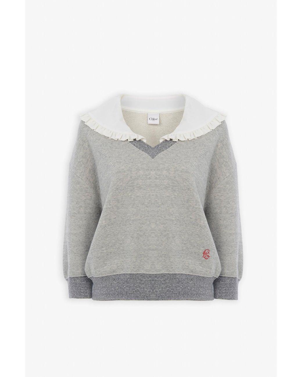 Chloé Gray Collared V-neck Jumper