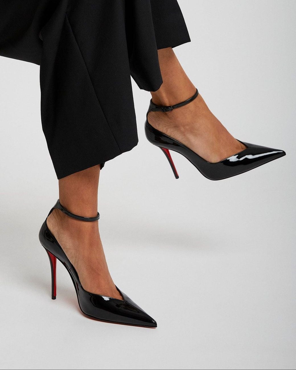 Christian Louboutin White Erozee 100 Black Patent Pumps