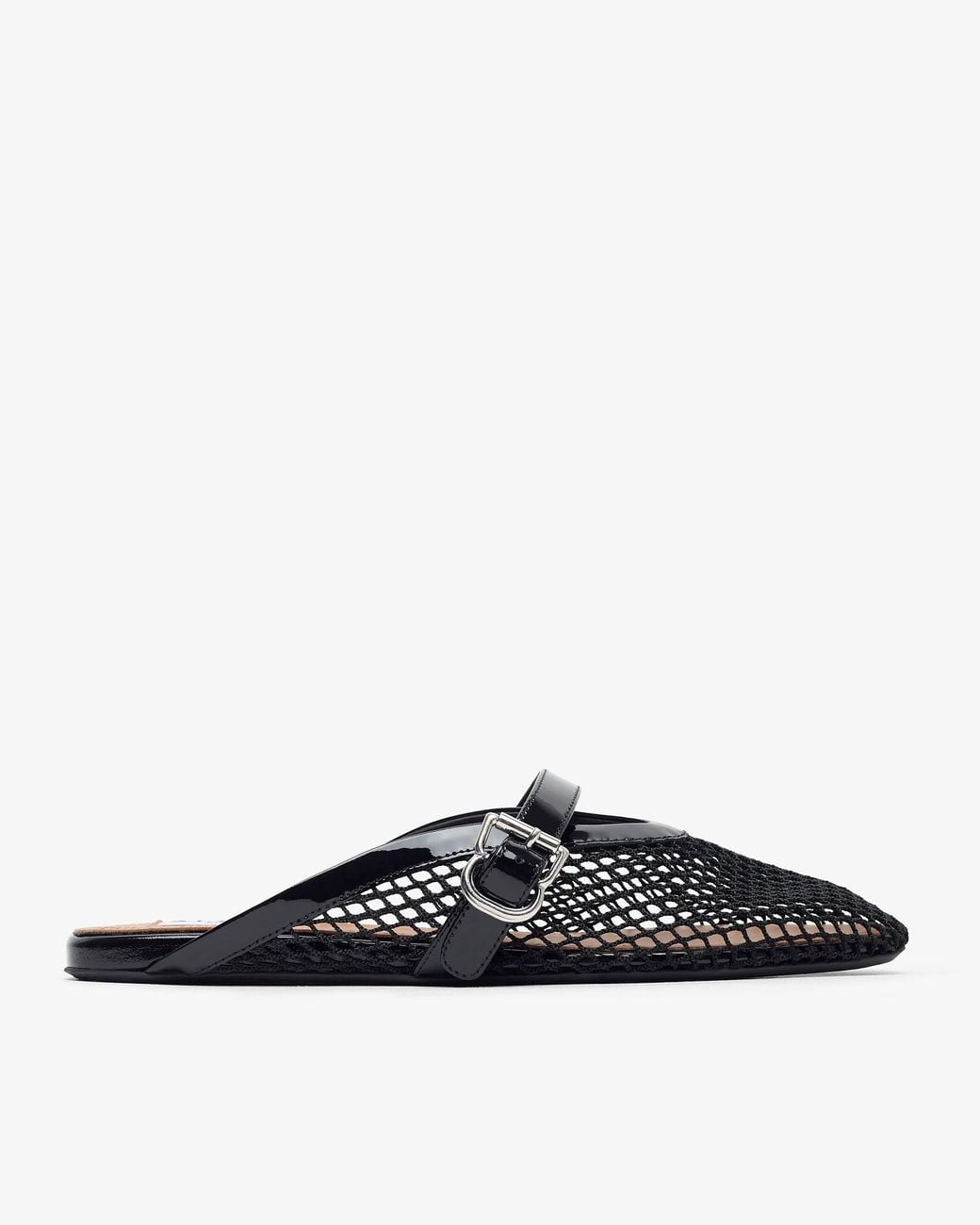 Alaïa White Patent Black Mesh Mule Flats