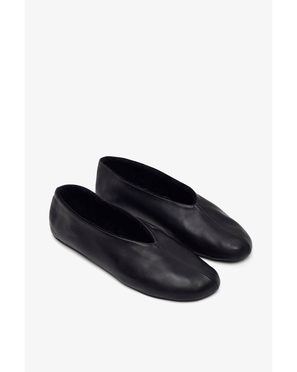 The Row White Stella Black Shearling Flats
