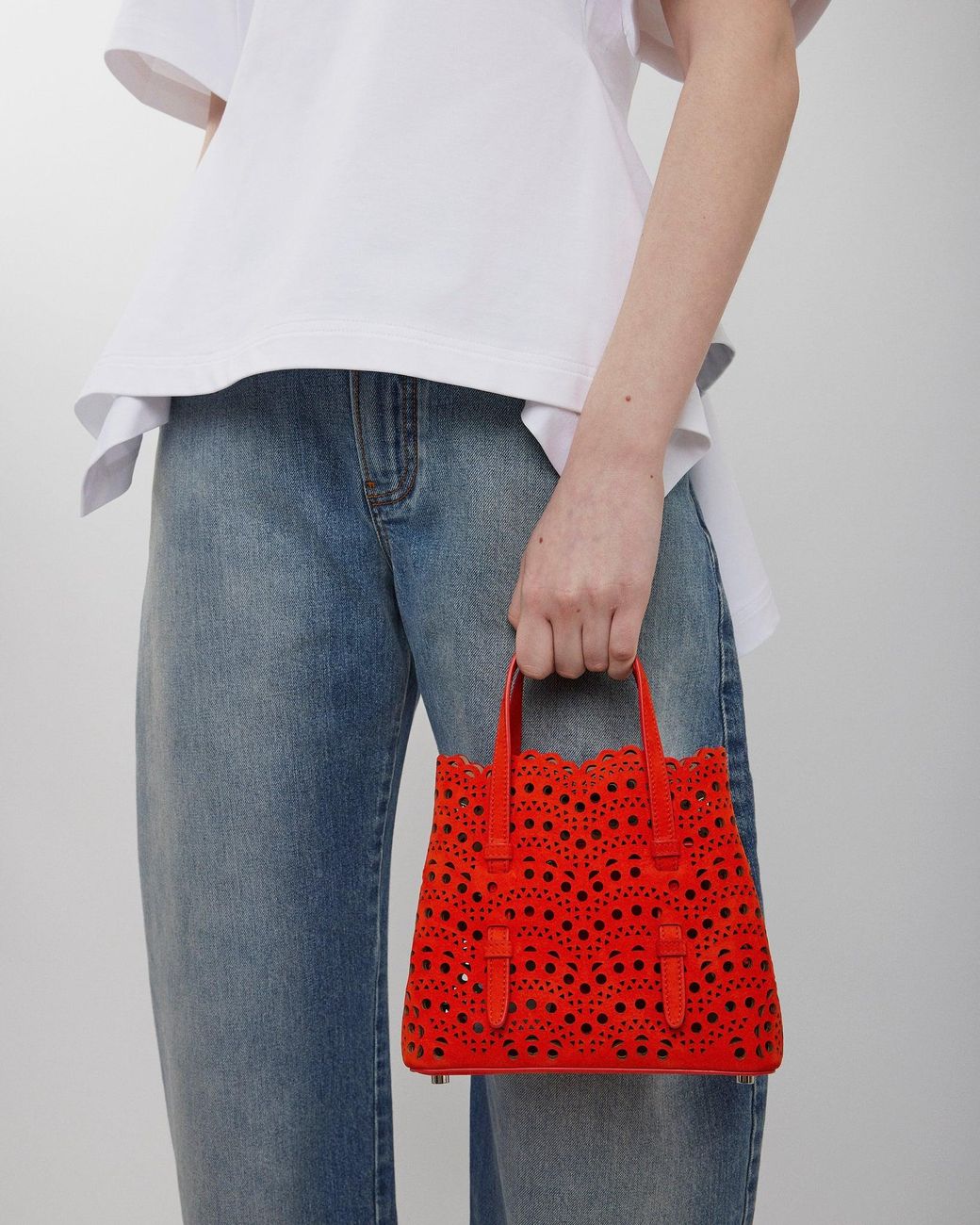 Alaïa Red Mina 20 Vienne Orange Suede Tote Bag
