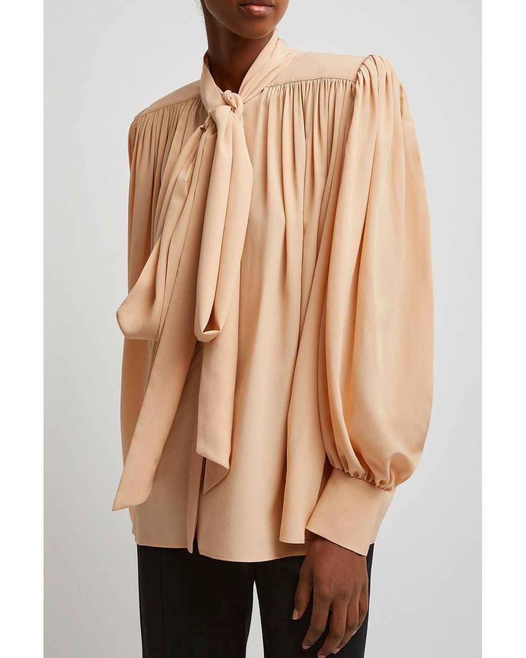 Chloé Natural Oversized Gathered Lavalliere Blouse