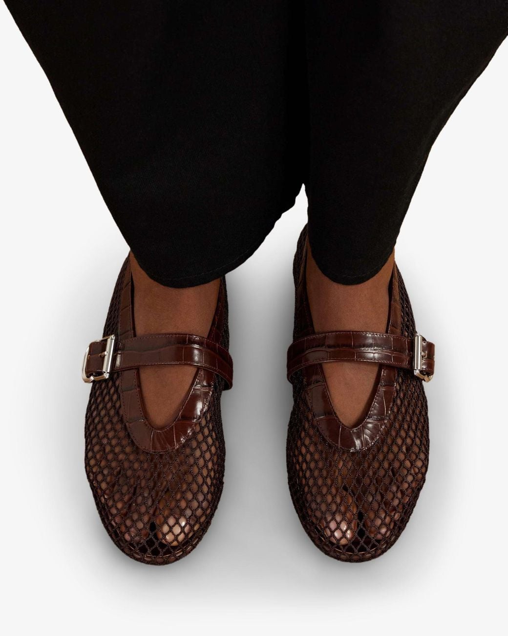 Alaïa Brown Embossed Leather Mesh Ballet Flats