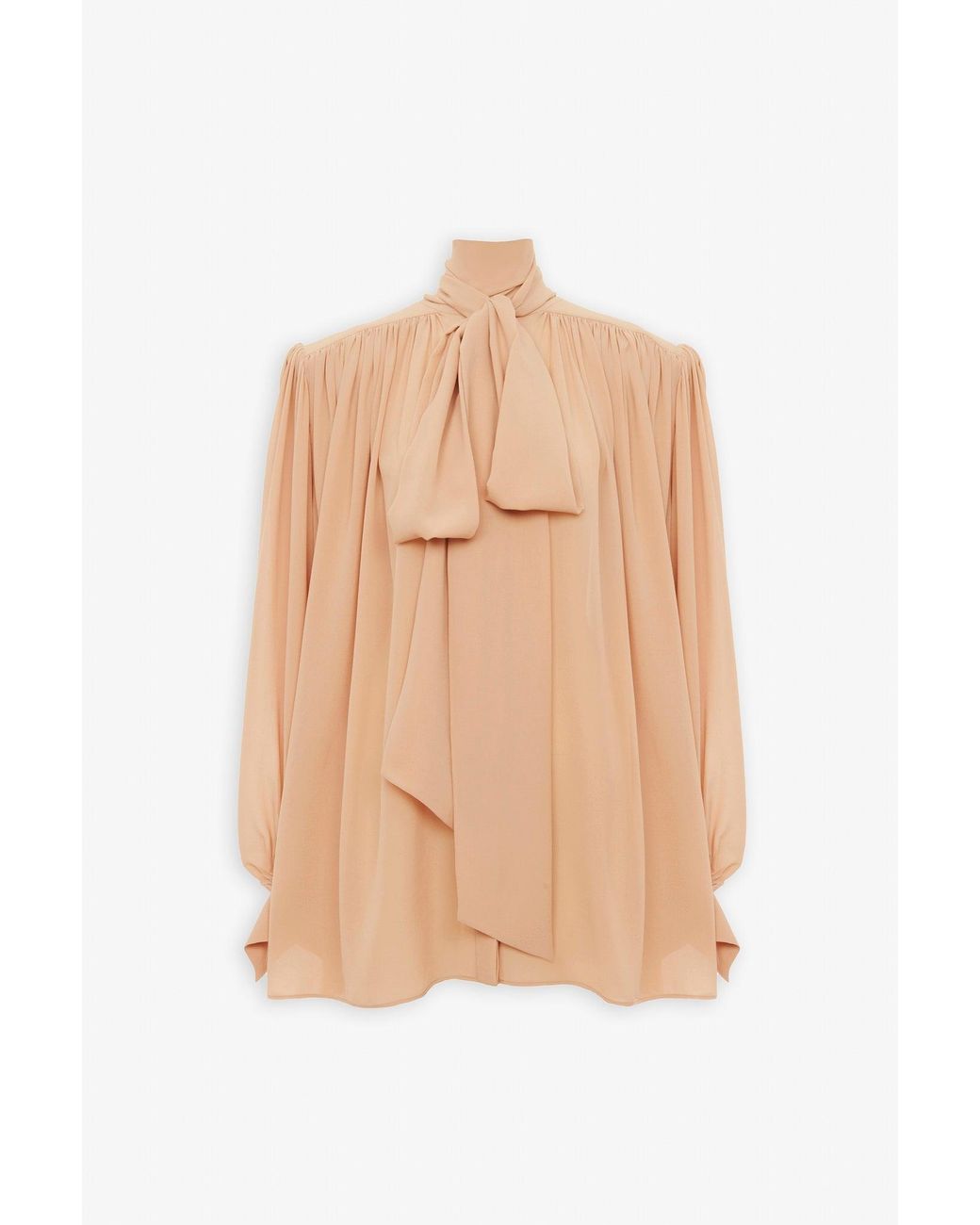 Chloé Natural Oversized Gathered Lavalliere Blouse